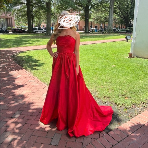 Sherri Hill Couture Red Strapless Pageant Ball Gown - Picture 1 of 7